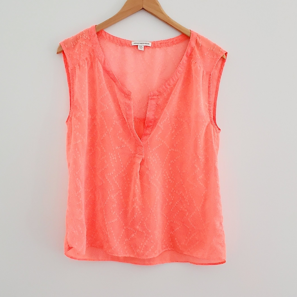 American Eagle neon orange oversized sheer henley